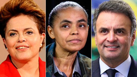 Dilma Rousseff, Marina Silva et Aécio Neves