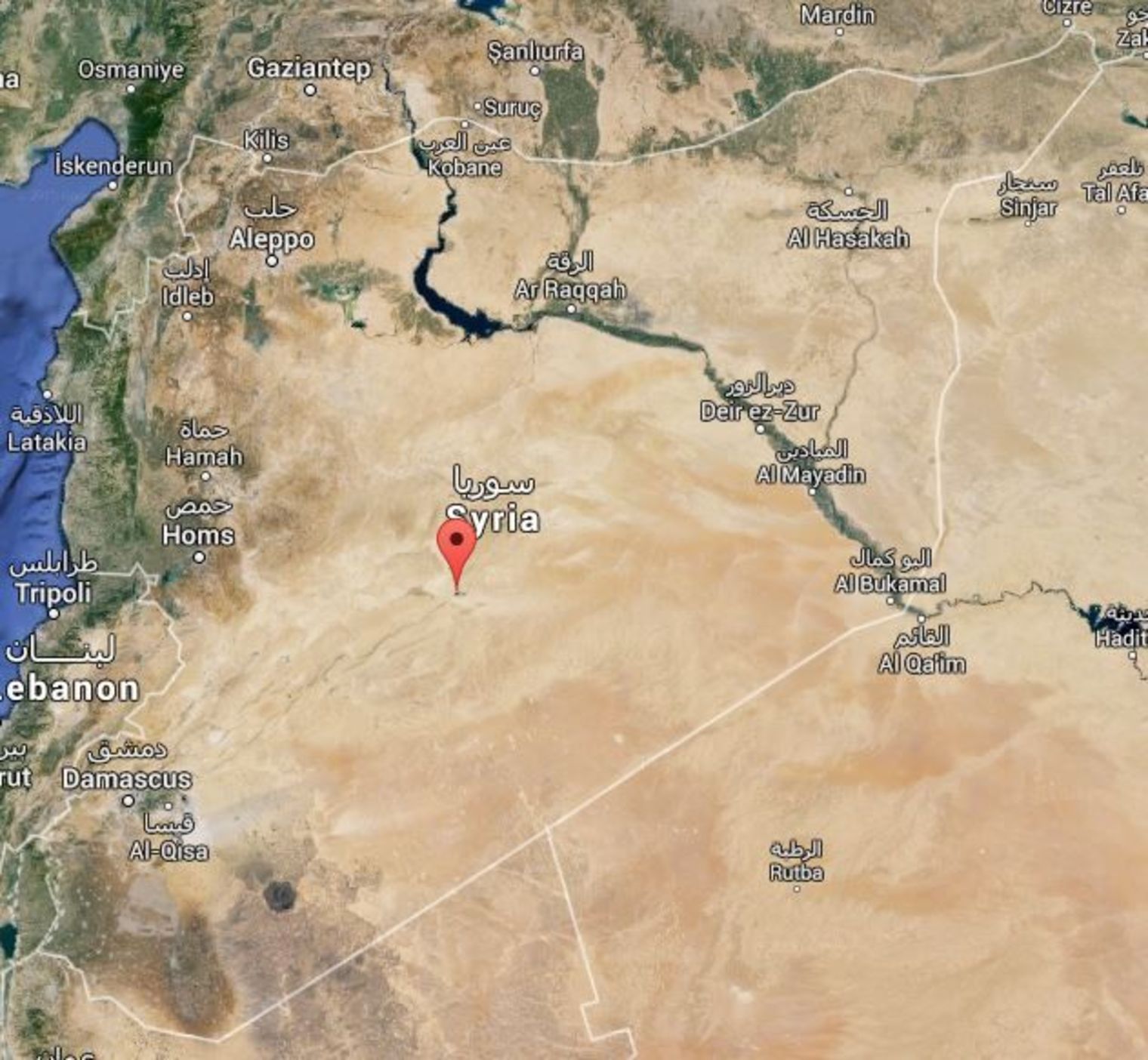 Palmyre est situé en pleine zone désertiqueGoogle map