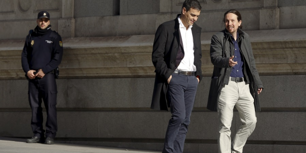 L'Espagne aura-t-elle après le 26 juin un gouvernement de gauche avec Sanchez (PSOE) et Iglesias (Podemos) ? (Crédits : Reuters)