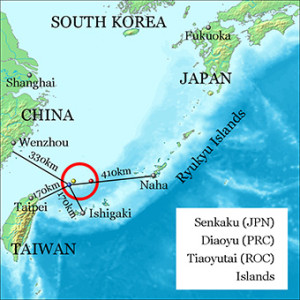 Les iles au centre d'un territoire disputé par la Chine et le Japon. (Crédit: Jackopoid)