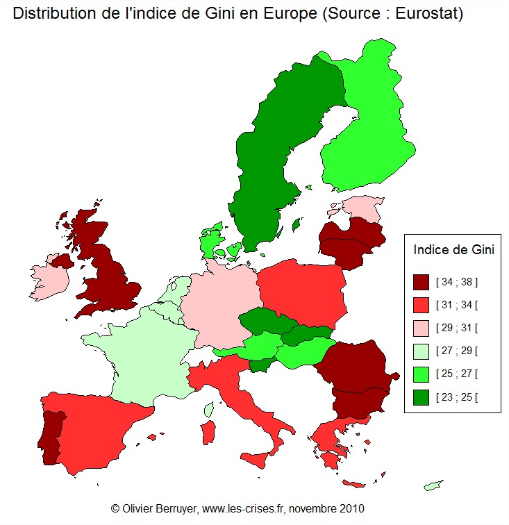 Inégalités monde carte indice de gini europe