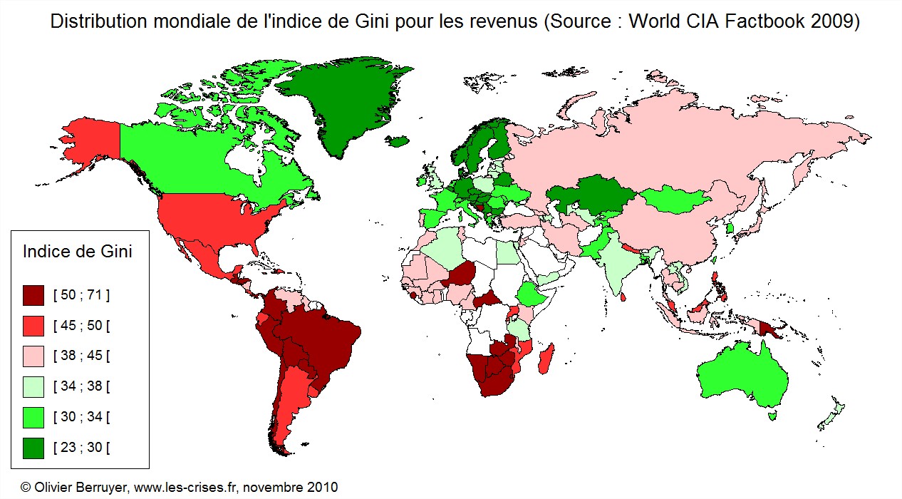 Inégalités monde carte indice de gini monde
