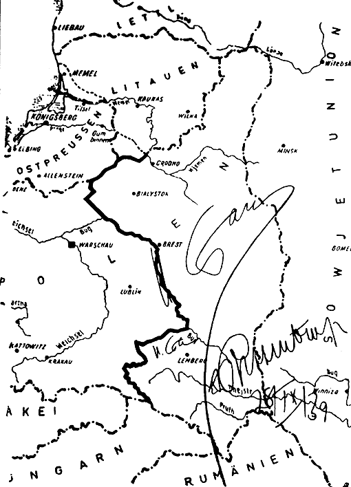 Signature de Ribbentrop et Staline sur la carte d’aout 1939