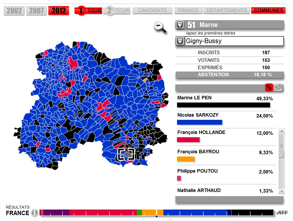 carte résultats présidentielle 2012 1er tour