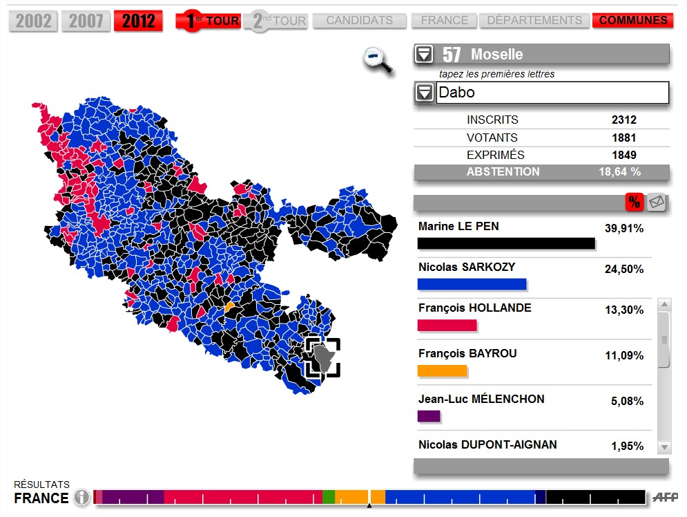 carte résultats présidentielle 2012 1er tour