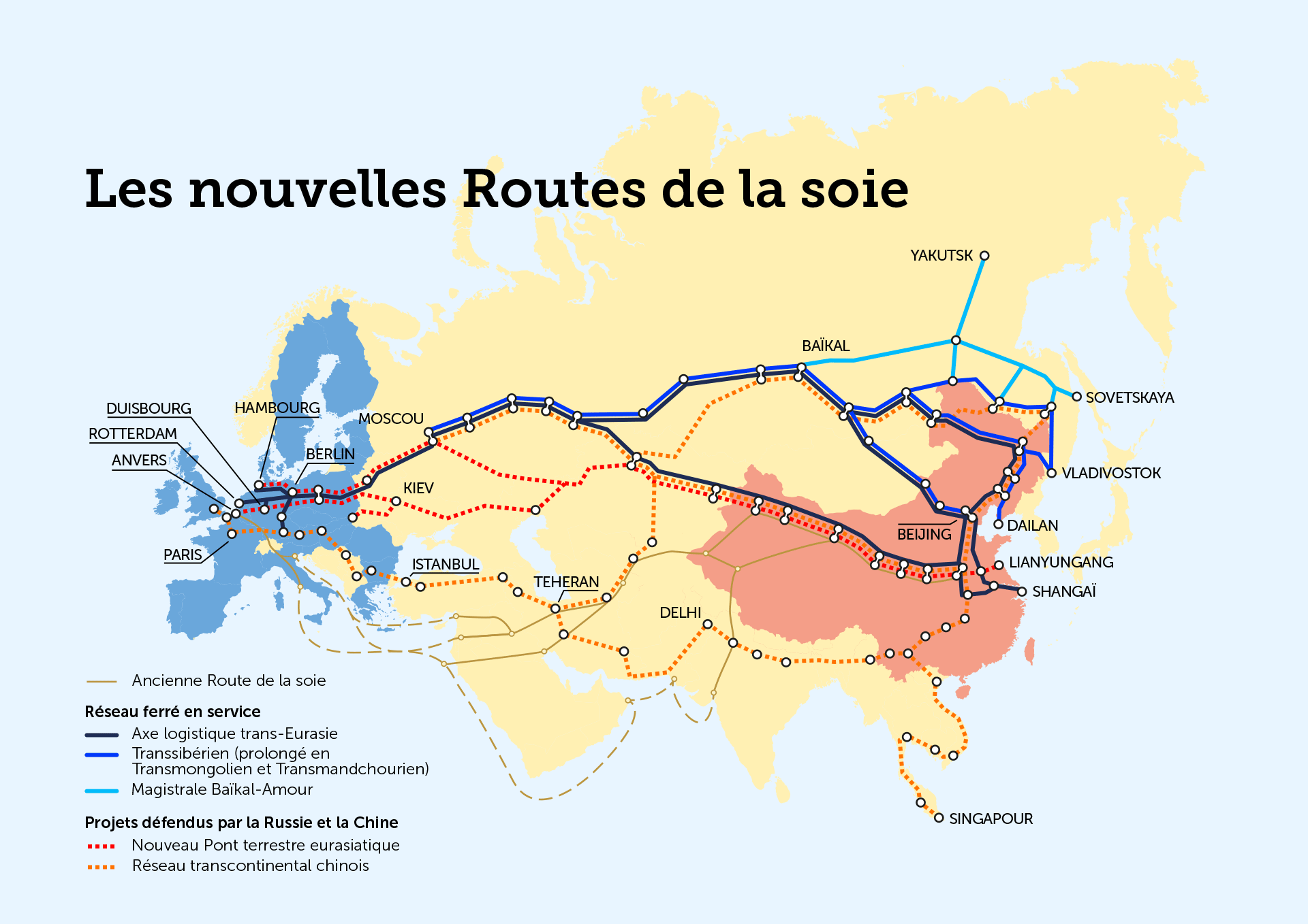 carte des nouvelles routes de la soie