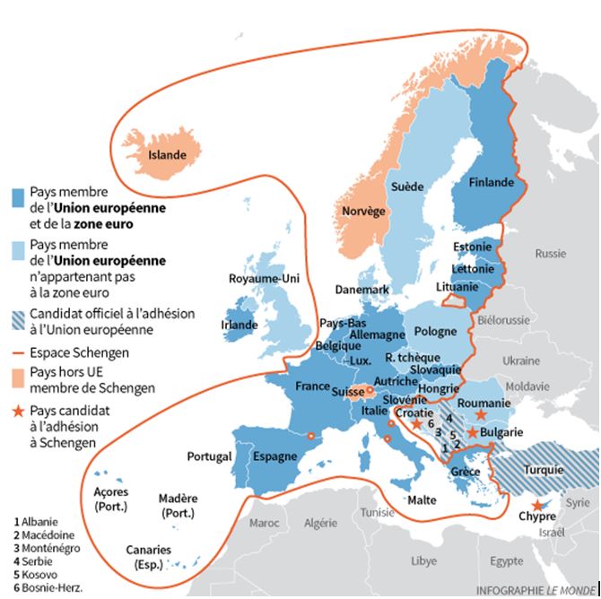 Figure 2 : UE, zone Euro, espace Schengen – Source : Le Monde
