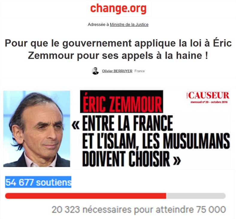» Pétition Scandale Zemmour Déjà plus de 50 000 signatures
